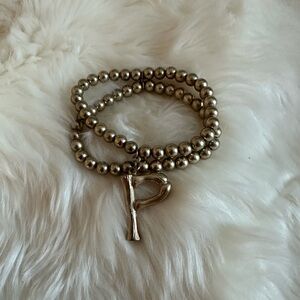 Anthropologie P Gold Beaded Bracelet